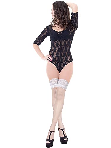 Image of Geyoga Women's Lace Thigh High Stockings over The Knee Stockings for Women Sheer Thigh High with Lace Top