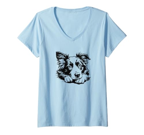 Femme Funny Illustration Logo Australian Shepherd Lover T-Shirt avec Col en V
