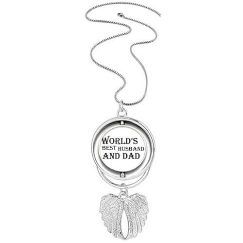 Collier pendentif ailes d'ange inscription World's Best Dad and Husband en acier brossé