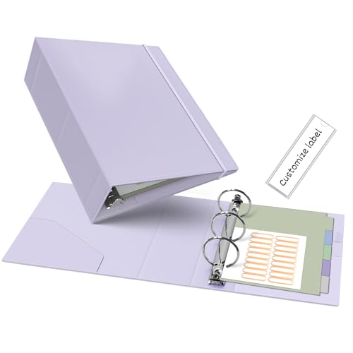 Ospelelf Leather Mini Binder Vintage Hardcover 2 Inch Rings, Professional Small 3 Ring Binders Organizer Suitable for 5.5" x 8.5" Documents, Binder Dividers with Tabs, Purple