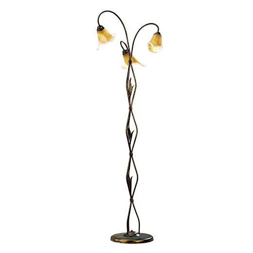 ONLI - Lámpara de pie lámpara de pie Alga 3 x E14. Metal Marrón spennelato dorado, tulipa de cristal mate con interior translúcido ámbar. Estilo clásico, tradicional. Para Camera de cama, salón