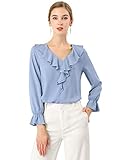 Allegra K Blusa de gasa con cuello en V y volantes con mangas de pulsera, azul, talla 12, azul celeste, 44