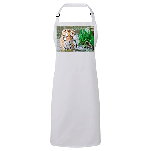 Tablier cuisine blanc imprimé tigre fauve en baignade pour adulte
