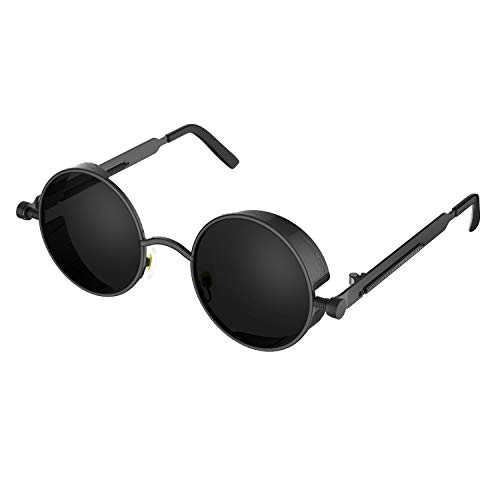 Image of PROUDDEMON Retro Gothic Steampunk Sunglasses for Women Men Round Lens Metal Frame