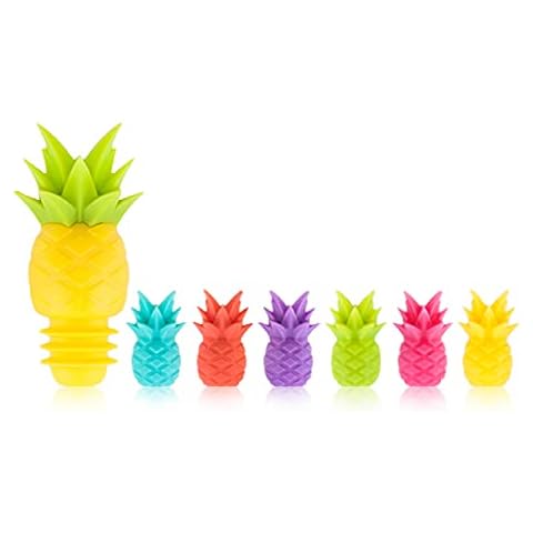 TRUE Pineapple Wine Glass Bottle Stopper Markers Drink Charms, Home Bar Accessories, Set of 7, Multicolor Cover