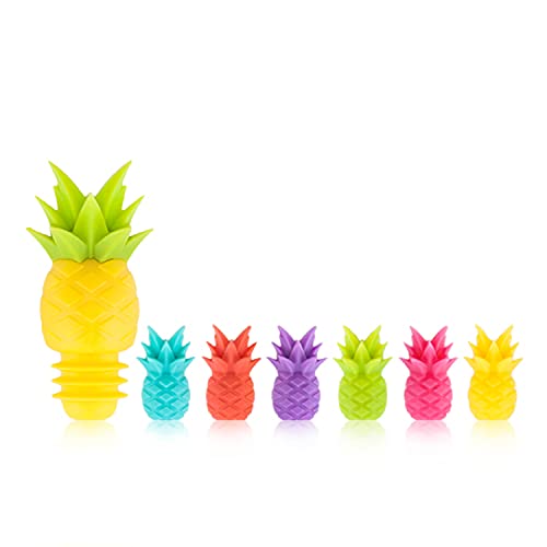 True Pineapple Wine Bottle Stopper with Wine Glass Charms, Bottle Stopper with Drink Markers Drink Charms, Home Bar Accessories, Multicolor Set of 7