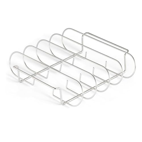 Rib Rack Roaster – 12 Inch Stainless Steel BBQ Grill Accessory | Non Stick Vertical Rib Holder – 4 Slot Rack for Evenly Cooking Ribs on Grill or Oven, Ideal for Outdoor Barbecues Picnics
