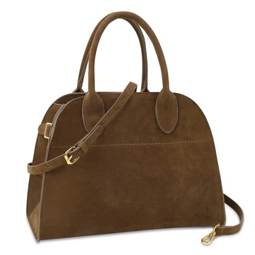 Brown Suede Tote Bag for Women - Vintage Faux Leather Top Handle Shoulder Satchel, Fashion Womens Purse Crossbody, Retro Large Capacity for Work Travel Daily