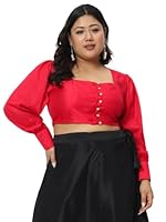 studio rasa Women's Plus Size Chroma Button Down Blouse for Wedding Festive Party (TPWPC124BL07XXL_Red_XX-Large)