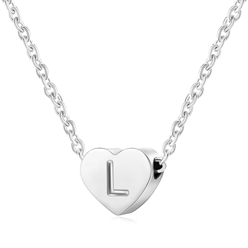 AFSTALR Silver Necklaces for Women Heart Initial Letter L Pendant Necklace Personalized Tiny Capital Alphabet Choker Chain Birthday Jewellery Gifts for Girls Girlfriend Wife Lady