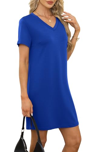Image of RUMIA Summer Dresses for Women 2026 V-Neck Casual Sundresses T-Shirt Dress