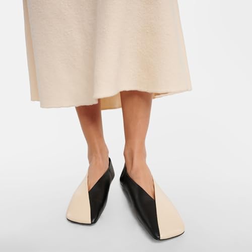 Vertundy Leather Ballet Flats for Women Square Toe Slip On Loafer Shoes Comfortable Dress Work Ballerina Flats for Casual Two-Tone4