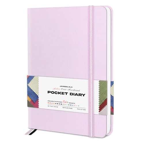 Image of Jhingalala Diaries - Fabric Cover Hardbound Pocket Journal Notebook I Fabric Series Journal Diary For Girls and Women I Pocket Diary With Elastic Closure I Size A6 I 192 Ruled Pages (Levender Pink)