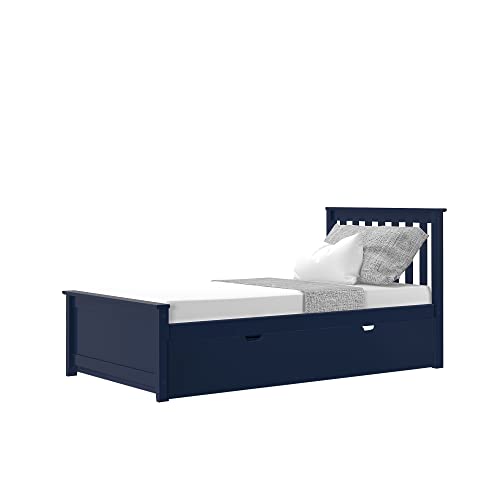 Max & Lily Twin Bed, Wood Bed Frame with Headboard For Kids with Trundle, Slatted, Blue