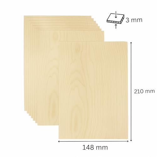KF-Holz 10 Stück Sperrholzplatten Birke (A3 420 x 297 x 3mm) - Hochwertige Multiplex Platten für Bastelarbeiten, Holzzuschnitte, Modellbau