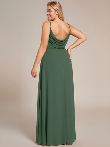 Image of Ever-Pretty Women's Chiffon Pleated Spaghetti Straps Sleeveless A Line Plus Size Bridesmaid Dresses Formal Gown Eucalyptus Green US18