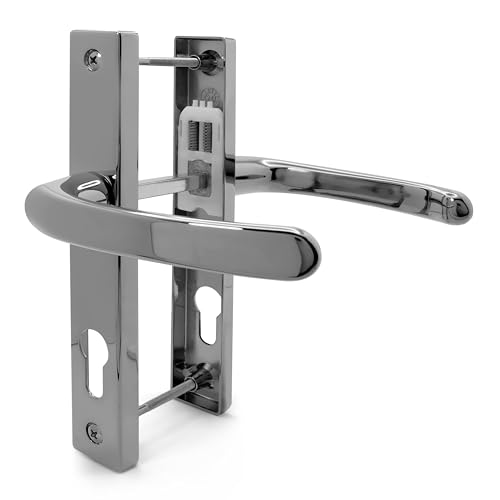 TSS UPVC Door Handle Set, 72mm PZ (Centres), Lever/Lever, Screw to Screw 180mm with Backplate 210mm x 32mm - Replacement PVC Door Handle (Polished Chrome)