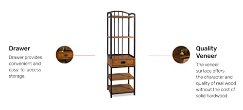 Home Styles Modern Craftsman Distressed Oak Gaming Tower With One Drawer, Four Fixed Shelves, Poplar Solids And Oak Veneers, And New Age, Brown Metal Accents #TOP4