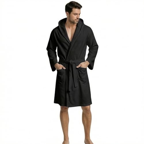 Intimitaly Albornoz de Microfibra con Capucha, Bolsillos y Cinturón, Unisex, Secado Rápido, Transpirable, Negro, XXL