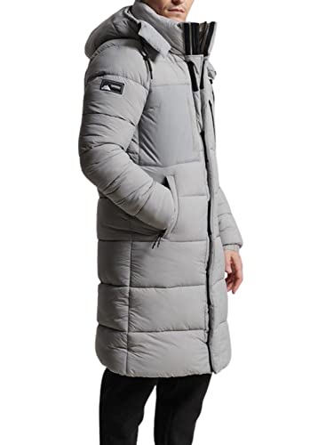 Superdry Mens Ripstop Longline Puffer Jacket, Relaxed Fit Football Grid Dove Grey Size Xl #TOP2