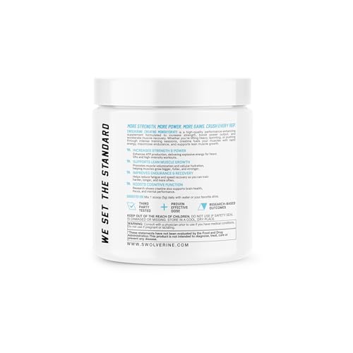 Image of Swolverine Creatine Monohydrate Powder - 5g Micronized Creatine, Third-Party Tested, Single-Ingredient, Supports Muscle Strength, Power, Recovery & High-Intensity Performance, 30 Servings, Unflavored