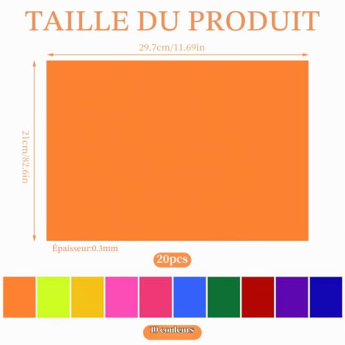20 Pièces Film Filtre Couleurs Gel, Filtres de Correction des Couleur Transparents A4, 10 Couleurs Transparent Film Plastique Feuilles pour Photographie, Vidéo, Décoration de Fête et DIY (20 Pièces) – vue 2
