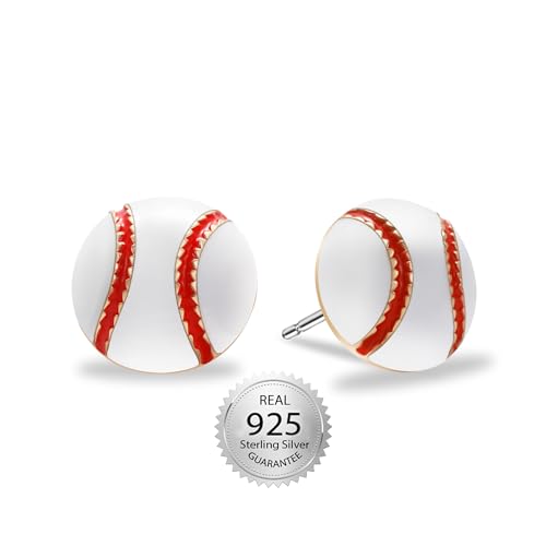 SmileBelle Sterling Silver Baseball Earrings for Women Baseball Mom Gifts
