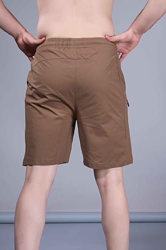 Image of Maxzone Men's Cotton Shorts | Elastic Drawstring Waist | Side Zip Pocket | Regular Fit | Casual Breathable Summer Shorts | Comfortable Lounge, Gym & Travel Shorts