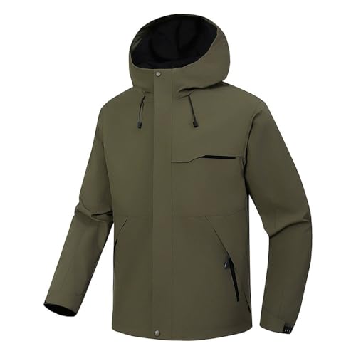 BERCIELY Men'S Softshell Jacket Mountain Climbing Camping Outdoor Functional-Jacket Waterproof Breathable Warm With Hood Cold-Proof Jackets D-Army Green XL