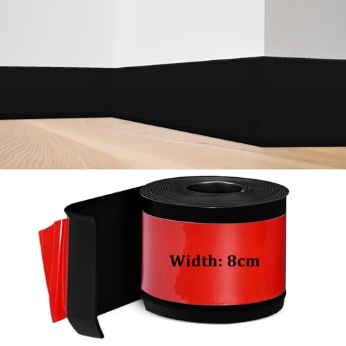 Rodapies Autoadhesivo, Rodapie PVC, Rodapies Autoadhesivo 8 cm * 5 metros, Tira de Transición Decorativa, Rodapie Adhesivo para Cocina, Baño, Dormitorio, Paredes de Salón, Negro