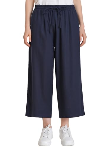 Weintee Women's Lightweight Linen Capri Pants Summer Capris Wide Leg