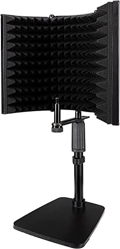 Outvita Bouclier D'isolation pour Microphone de Studio D'enregistrement avec Support, Réflecteur en Mousse Absorbant le Son pour Micro de Studio pour Enregistrement Sonore, Podcasts, Diffusion Cover