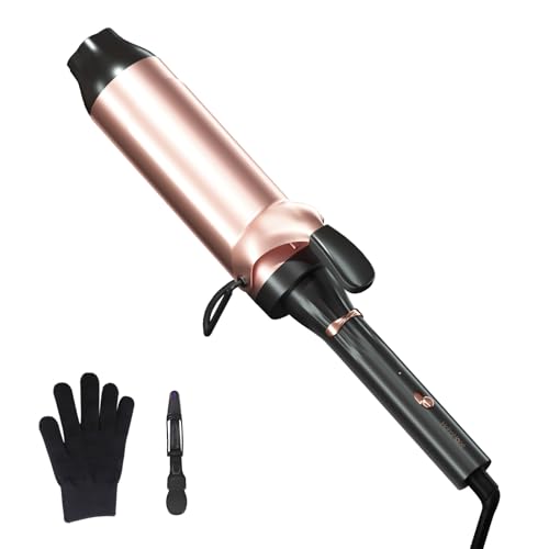 Hahahope Professional Two Inch Curling Iron with Clamp - Large Barrel Curling Wand for Long Hair, Dual Voltage, Adjustable Heat Settings, Lightweight Design Rose Gold