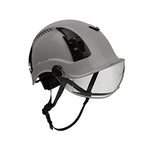 Malta Dynamics Fall Protection Type 1 Safety Helmet for Construction, with Air Vents and Adjustable Head Band, Lightweight Work Helmet for Safety and Protection - Helmet with Clear Visor, Gray