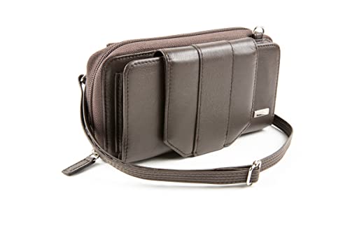 Women's Wallet RFID Cell Phone Purse Leather Crossbody with Accordion Pebbled Mocha Brown