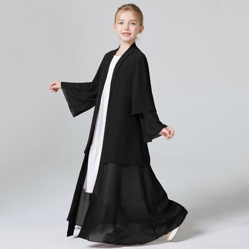 Kids Abaya Dress for Girls Muslim Dress with Hijab Chiffon Layered Open Front Cardigan Ramadan Eid Kaftans Dubai Outfit2