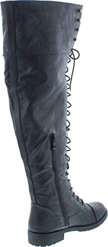 Nature Breeze Lug-48 Women's Over The Knee Lace Up Block Heel Boot Half Size Small,Black,5.5 #TOP24