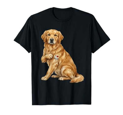 Golden Retriever I Love Mom Dog Mom Design T-Shirt