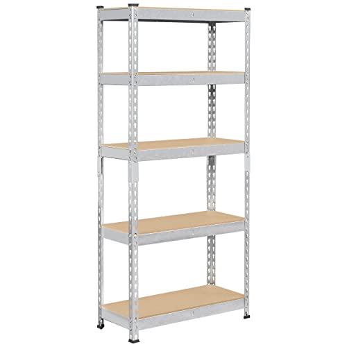 Topeakmart 5-Tier Utility Shelves, Metal Storage Shelves Garage Shelving Unit Adjustable Garage Storage Shelves Storage Racks Heavy Duty Shed Shelving- Silver, 27.5 X 12 X 60 Inch #TOP9