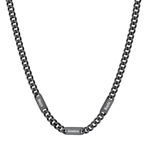 Custom4U Personalized Stainless Steel Cuban Link Chain for Men Women, 5mm/7mm/9mm Width Engraving 1-6 Names Cuban Chain Necklace, Steel/14K Gold Plated/Black Fathers Day Gift Hip Hop Jewelry