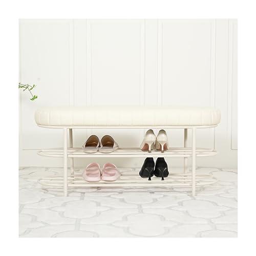 Meuble chaussures blanc à deux niveaux avec banc de rangement design industriel