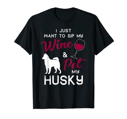 Husky Dog Wine lover owner Christmas Birthday Gift Maglietta