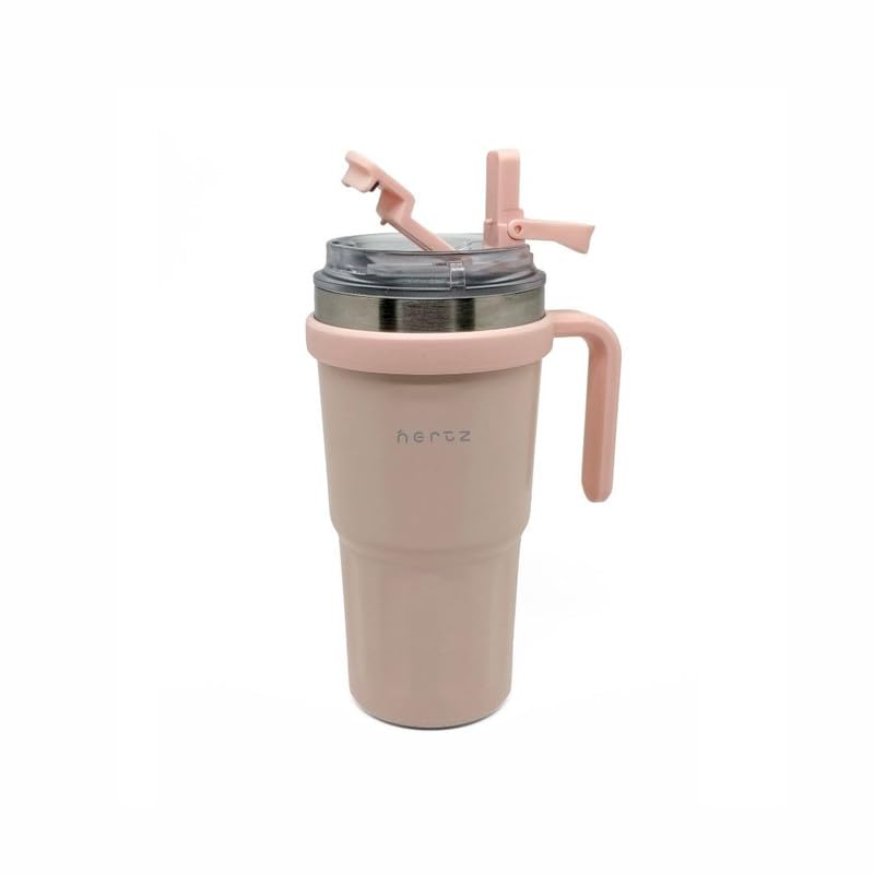 Image of NERTZ Groove Tumbler 600ml Stainless Steel Insulated Double Wall Vacuum Bottle with Straw Lid & Wide Mouth Lid Hot & Cold Leak Proof BPA Free for Gym, Travel, Office