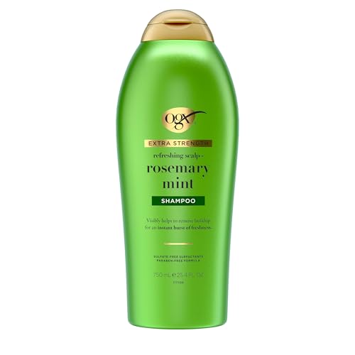 OGX Extra Strength Refreshing Scalp + Rosemary Mint Shampoo, Clarifying Shampoo for Oily Hair Helps Remove Oil & Residue to Clear Away Buildup, Sulfate-Free Surfactants, 25.4 fl. oz