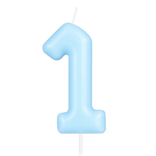 Yiran Boys Blue 1st Birthday Candles,Cute Baby Blue Macaron Birthday Candle for Cake,Happy Birthday Candle,Numeral Candles Cake Topper Decoration for Girls Birthday Party Supplies