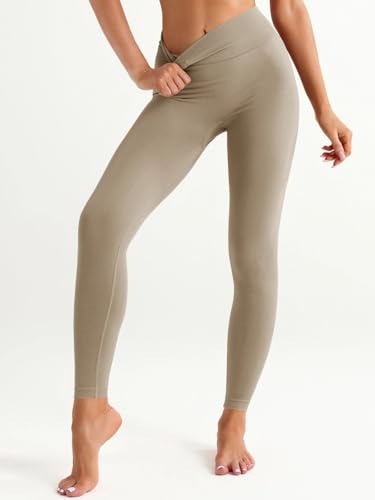Fisoew Calça legging feminina de cintura alta para treino, controle de barriga, apertada, levanta bu