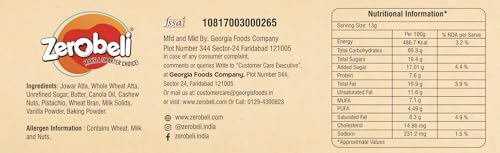 Image of Zerobeli Jowar Kaju Pista Cookies 425g (Pack of 2) | Premium Handmade Cookies With Real Cashews And Pista No Maida,No Refined White Sugar,No Palm Oil,Preservatives,or Colors