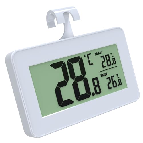Suplong Fridge Thermometer with Max/Min Record Easy Battery Replacement High Accuracy Refrigerator Monitor for Kitchen Basement Large LCD Digital Freezer Thermometer (1 Pack)