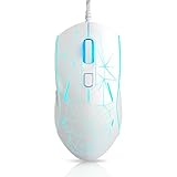 MageGee G6 Wired Gaming Mouse, Ergonomic USB Optical Mouse with 7 Colors Breathing LED Backlit, 6 Adjustable Speed Levels from 600 to 3200 for Laptop PC Computer Games & Work, White