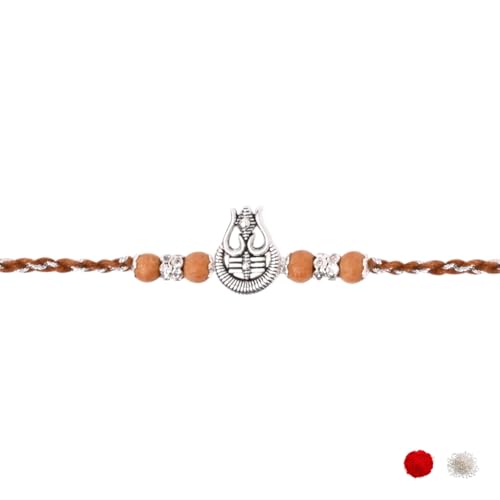 Image of I Jewels Silver Plated Trishul Design Rakhi With Roli Chawal & Rakshabandhan Card for Bro /Brother /Bhai